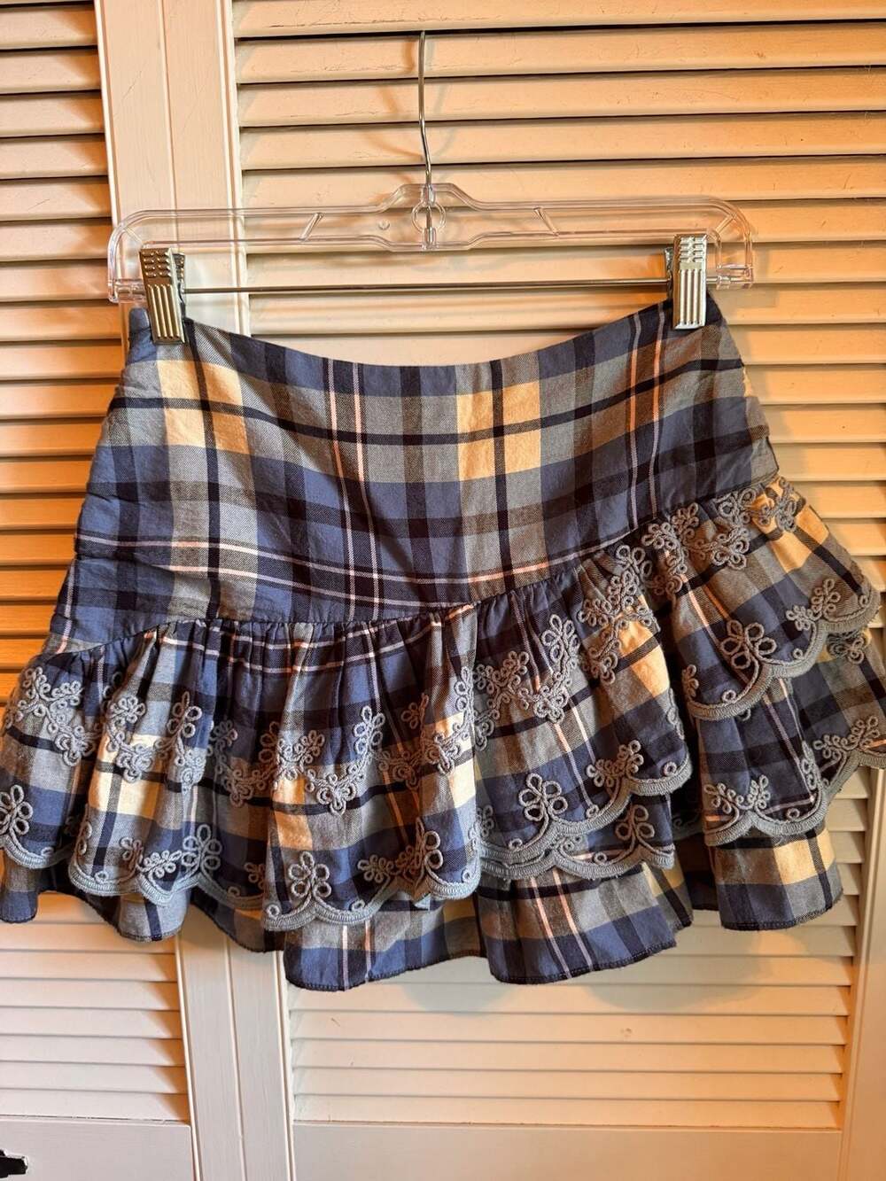 LoveShackFancy Blue Plaid Como Tiered Ruffle Mini Skirt - Picture 4 of 5
